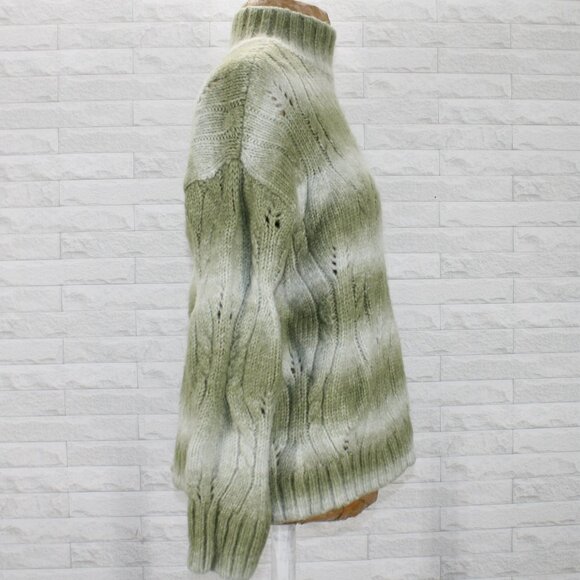 A.N.A. Sweater Cable Knit Green Ombre Stripe Mock Turtleneck Fuzzy Chunky Small - Picture 4 of 13